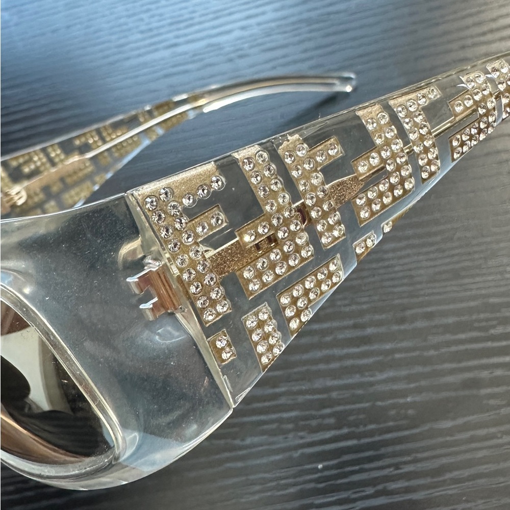 Fendi Gold and Silver Sunglasses with Glamorous Crystal Embellishments